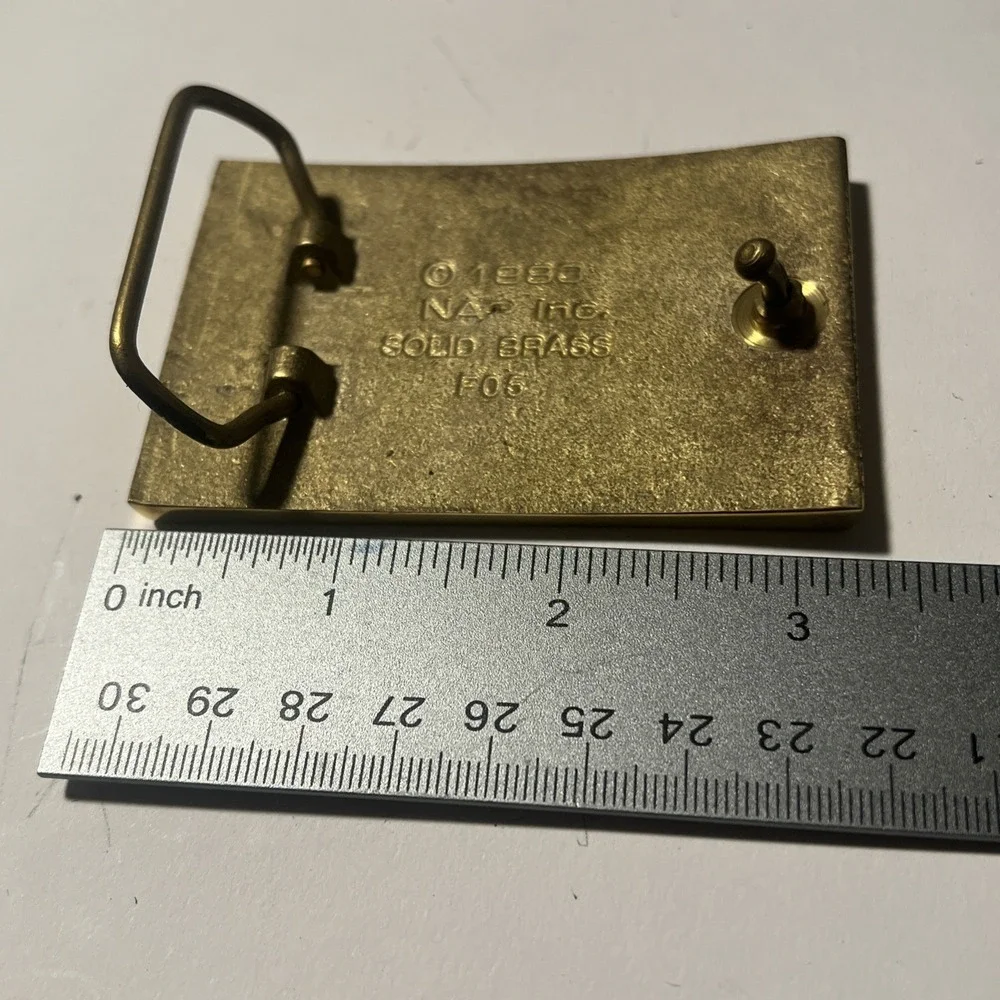 VTG 1983 Ford Mustang Car Enamel Solid Brass Belt Buckle NAP Inc F05 Rare NOS